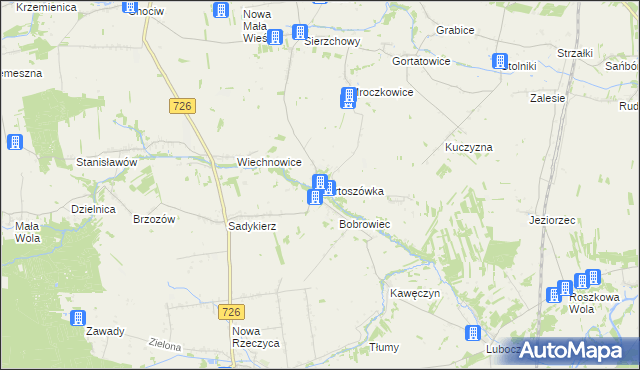 mapa Bartoszówka gmina Rzeczyca, Bartoszówka gmina Rzeczyca na mapie Targeo