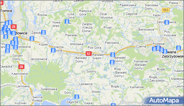 mapa Barwałd Średni, Barwałd Średni na mapie Targeo