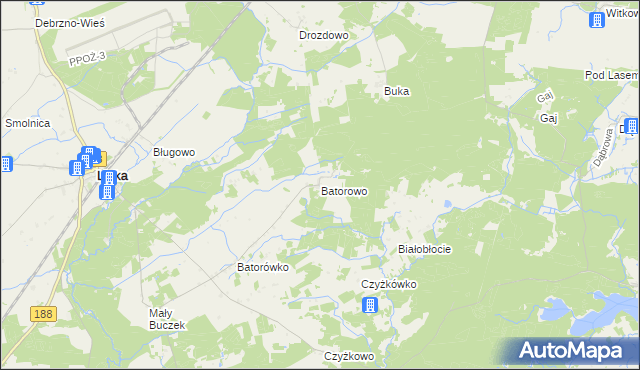 mapa Batorowo gmina Lipka, Batorowo gmina Lipka na mapie Targeo