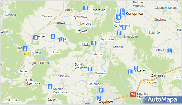 mapa Bębnów gmina Konopnica, Bębnów gmina Konopnica na mapie Targeo