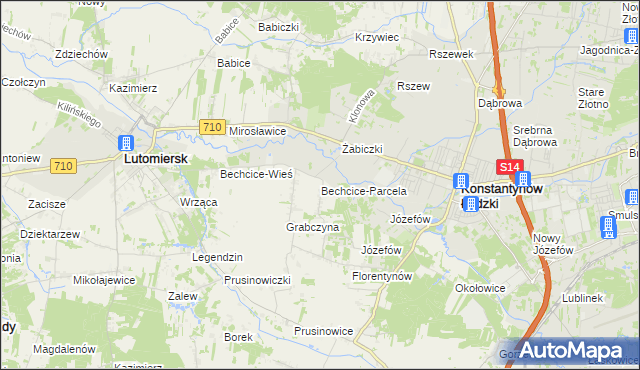 mapa Bechcice-Parcela, Bechcice-Parcela na mapie Targeo