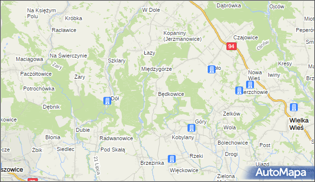 mapa Będkowice gmina Wielka Wieś, Będkowice gmina Wielka Wieś na mapie Targeo