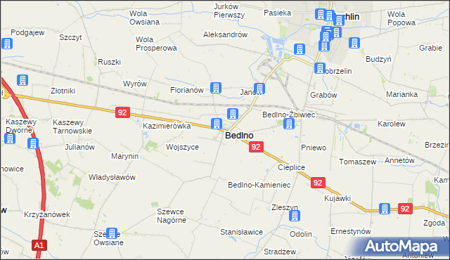 mapa Bedlno powiat kutnowski, Bedlno powiat kutnowski na mapie Targeo