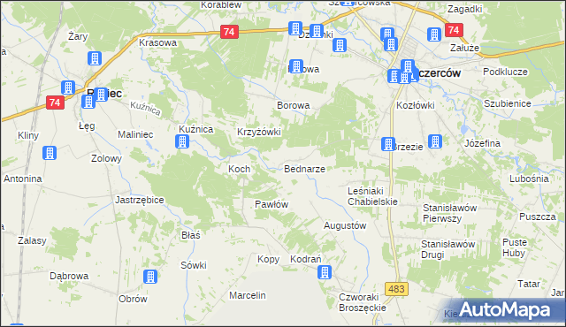 mapa Bednarze gmina Szczerców, Bednarze gmina Szczerców na mapie Targeo