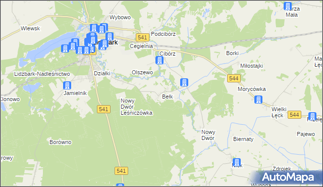 mapa Bełk gmina Lidzbark, Bełk gmina Lidzbark na mapie Targeo