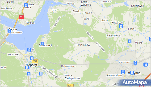 mapa Beniaminów gmina Nieporęt, Beniaminów gmina Nieporęt na mapie Targeo