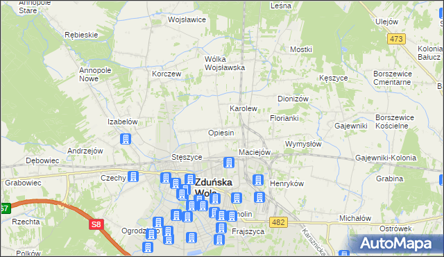mapa Beniaminów gmina Zduńska Wola, Beniaminów gmina Zduńska Wola na mapie Targeo