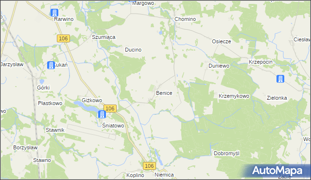 mapa Benice gmina Kamień Pomorski, Benice gmina Kamień Pomorski na mapie Targeo