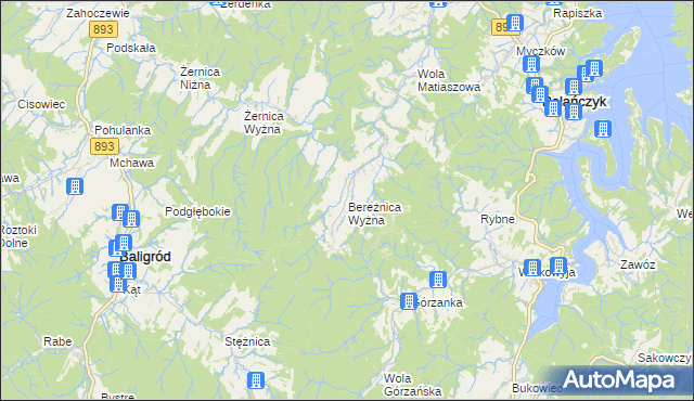 mapa Bereżnica Wyżna, Bereżnica Wyżna na mapie Targeo