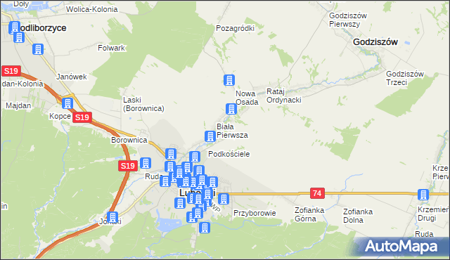 mapa Biała Druga gmina Janów Lubelski, Biała Druga gmina Janów Lubelski na mapie Targeo