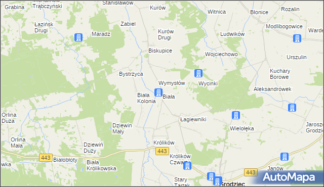 mapa Biała gmina Grodziec, Biała gmina Grodziec na mapie Targeo