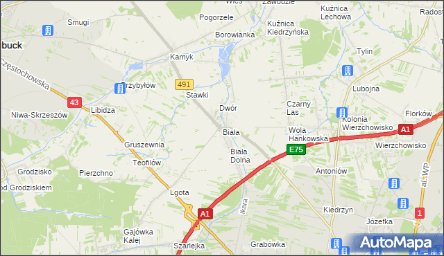 mapa Biała gmina Kłobuck, Biała gmina Kłobuck na mapie Targeo