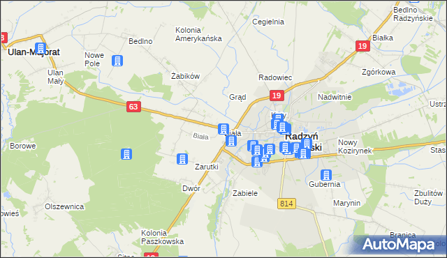 mapa Biała gmina Radzyń Podlaski, Biała gmina Radzyń Podlaski na mapie Targeo