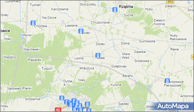 mapa Biała gmina Rząśnia, Biała gmina Rząśnia na mapie Targeo