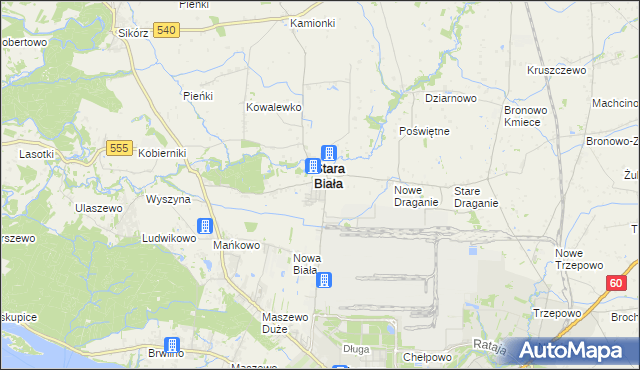 mapa Biała gmina Stara Biała, Biała gmina Stara Biała na mapie Targeo