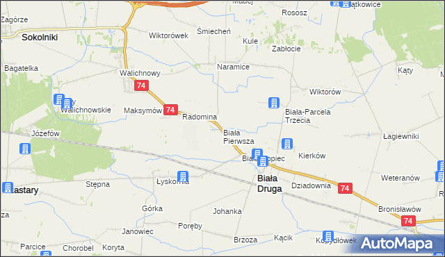 mapa Biała Pierwsza gmina Biała, Biała Pierwsza gmina Biała na mapie Targeo