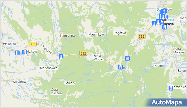 mapa Biała Woda gmina Bystrzyca Kłodzka, Biała Woda gmina Bystrzyca Kłodzka na mapie Targeo