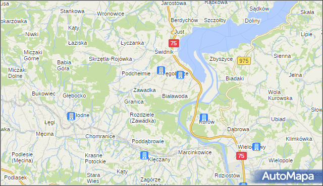 mapa Białawoda gmina Łososina Dolna, Białawoda gmina Łososina Dolna na mapie Targeo