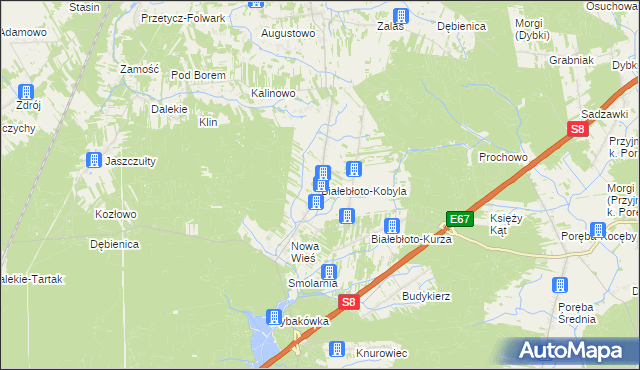 mapa Białebłoto-Kobyla, Białebłoto-Kobyla na mapie Targeo