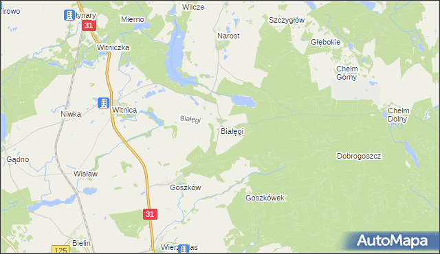 mapa Białęgi gmina Chojna, Białęgi gmina Chojna na mapie Targeo