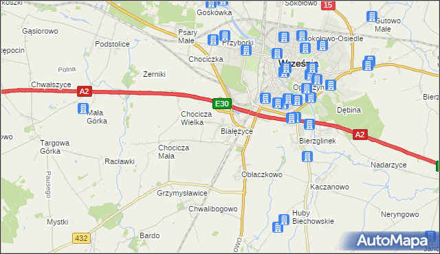 mapa Białężyce, Białężyce na mapie Targeo