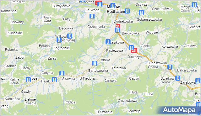 mapa Białka gmina Maków Podhalański, Białka gmina Maków Podhalański na mapie Targeo