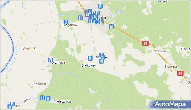 mapa Białków gmina Cybinka, Białków gmina Cybinka na mapie Targeo