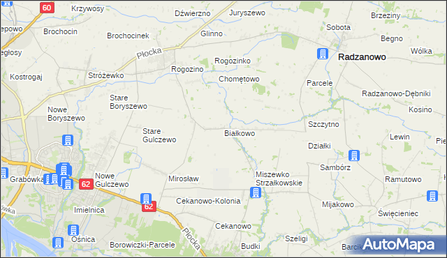 mapa Białkowo gmina Radzanowo, Białkowo gmina Radzanowo na mapie Targeo