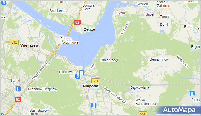 mapa Białobrzegi gmina Nieporęt, Białobrzegi gmina Nieporęt na mapie Targeo