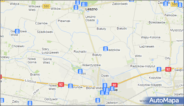 mapa Białuty gmina Błonie, Białuty gmina Błonie na mapie Targeo
