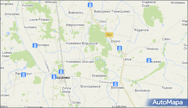 mapa Białuty gmina Gozdowo, Białuty gmina Gozdowo na mapie Targeo
