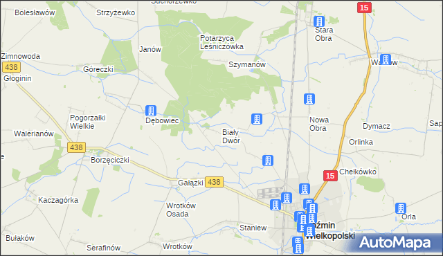 mapa Biały Dwór gmina Koźmin Wielkopolski, Biały Dwór gmina Koźmin Wielkopolski na mapie Targeo