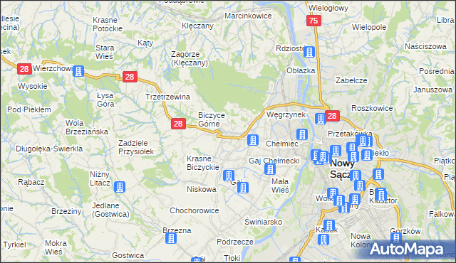 mapa Biczyce Dolne, Biczyce Dolne na mapie Targeo