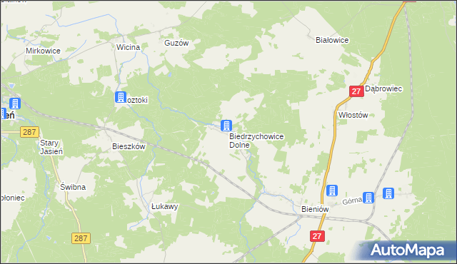 mapa Biedrzychowice Dolne, Biedrzychowice Dolne na mapie Targeo
