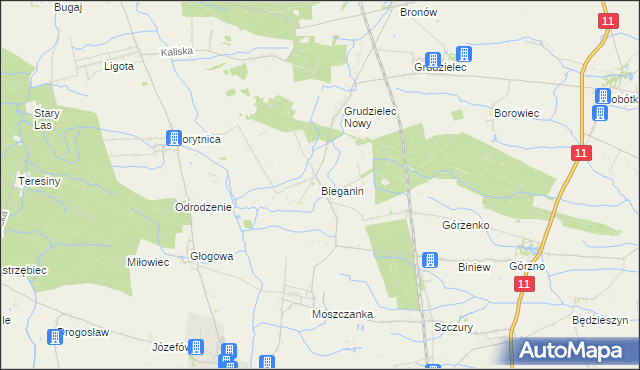 mapa Bieganin, Bieganin na mapie Targeo