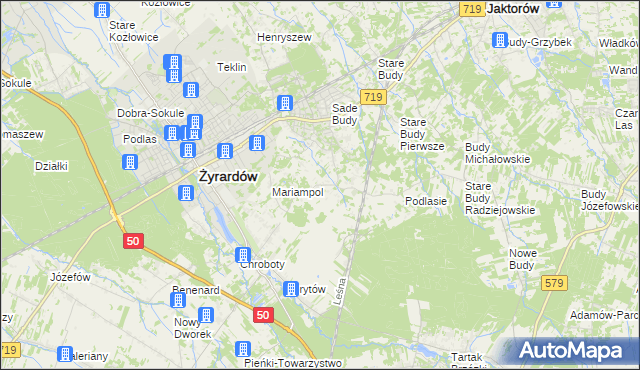 mapa Bieganów gmina Jaktorów, Bieganów gmina Jaktorów na mapie Targeo