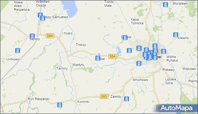mapa Biel gmina Reszel, Biel gmina Reszel na mapie Targeo