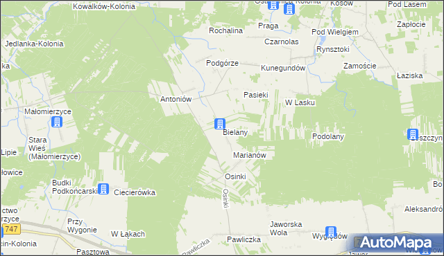 mapa Bielany gmina Ciepielów, Bielany gmina Ciepielów na mapie Targeo