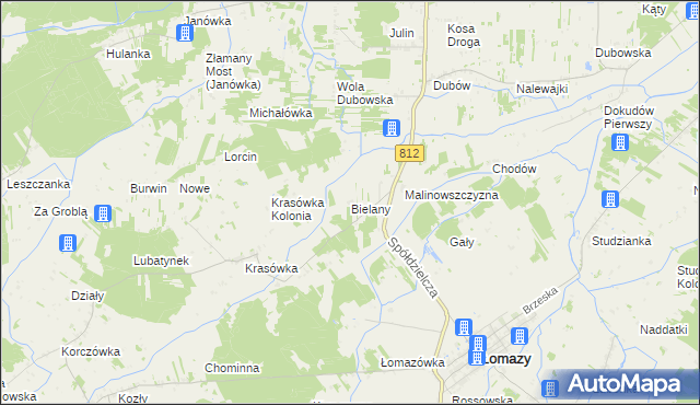 mapa Bielany gmina Łomazy, Bielany gmina Łomazy na mapie Targeo