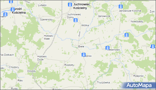mapa Biele gmina Juchnowiec Kościelny, Biele gmina Juchnowiec Kościelny na mapie Targeo