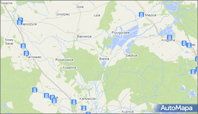 mapa Bielice gmina Świerczów, Bielice gmina Świerczów na mapie Targeo