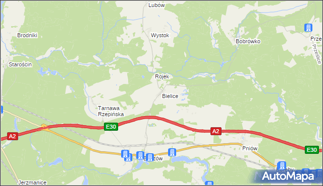 mapa Bielice gmina Torzym, Bielice gmina Torzym na mapie Targeo