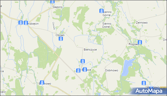 mapa Bieńczyce gmina Nowogard, Bieńczyce gmina Nowogard na mapie Targeo