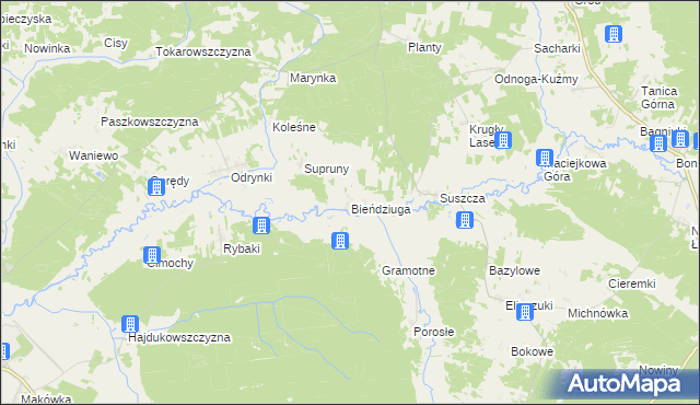 mapa Bieńdziuga, Bieńdziuga na mapie Targeo