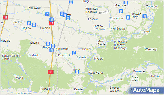 mapa Bieniec gmina Pątnów, Bieniec gmina Pątnów na mapie Targeo