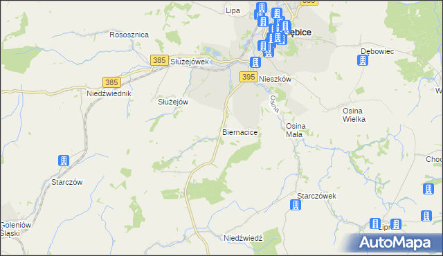 mapa Biernacice gmina Ziębice, Biernacice gmina Ziębice na mapie Targeo