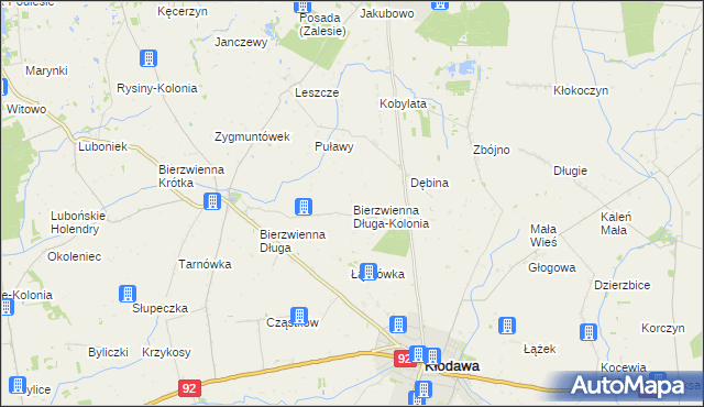 mapa Bierzwienna Długa-Kolonia, Bierzwienna Długa-Kolonia na mapie Targeo