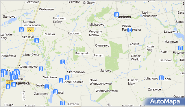 mapa Bierzyn gmina Boniewo, Bierzyn gmina Boniewo na mapie Targeo