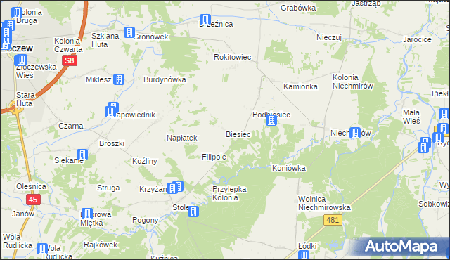 mapa Biesiec, Biesiec na mapie Targeo