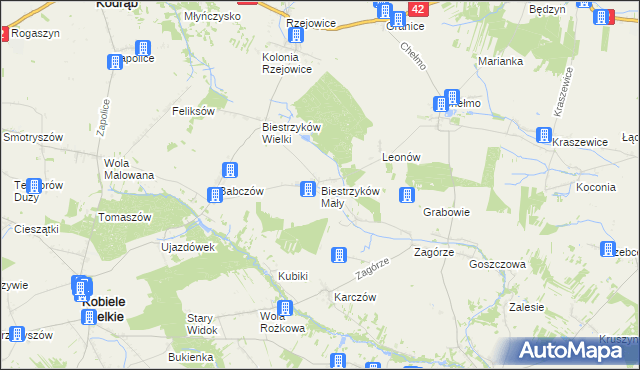 mapa Biestrzyków Mały, Biestrzyków Mały na mapie Targeo